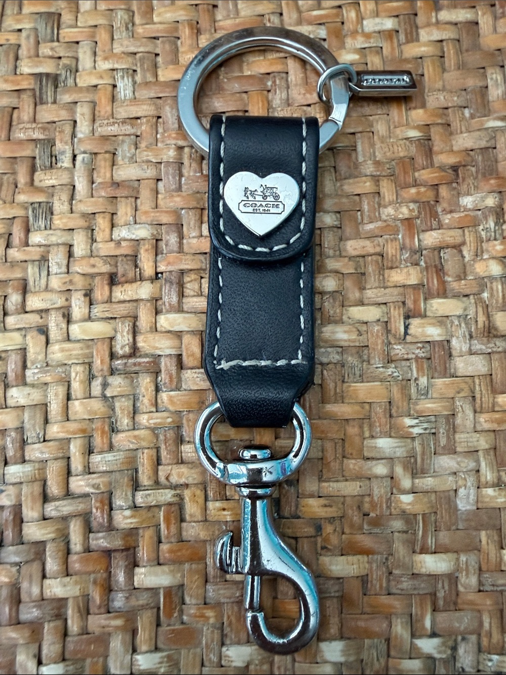 Coach Black Leather Key Fob with Silver Hardware